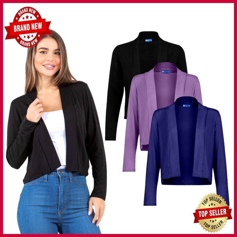 Cropped Cardigan Open Front Lightweight Long Sleeve Shrug Sweater